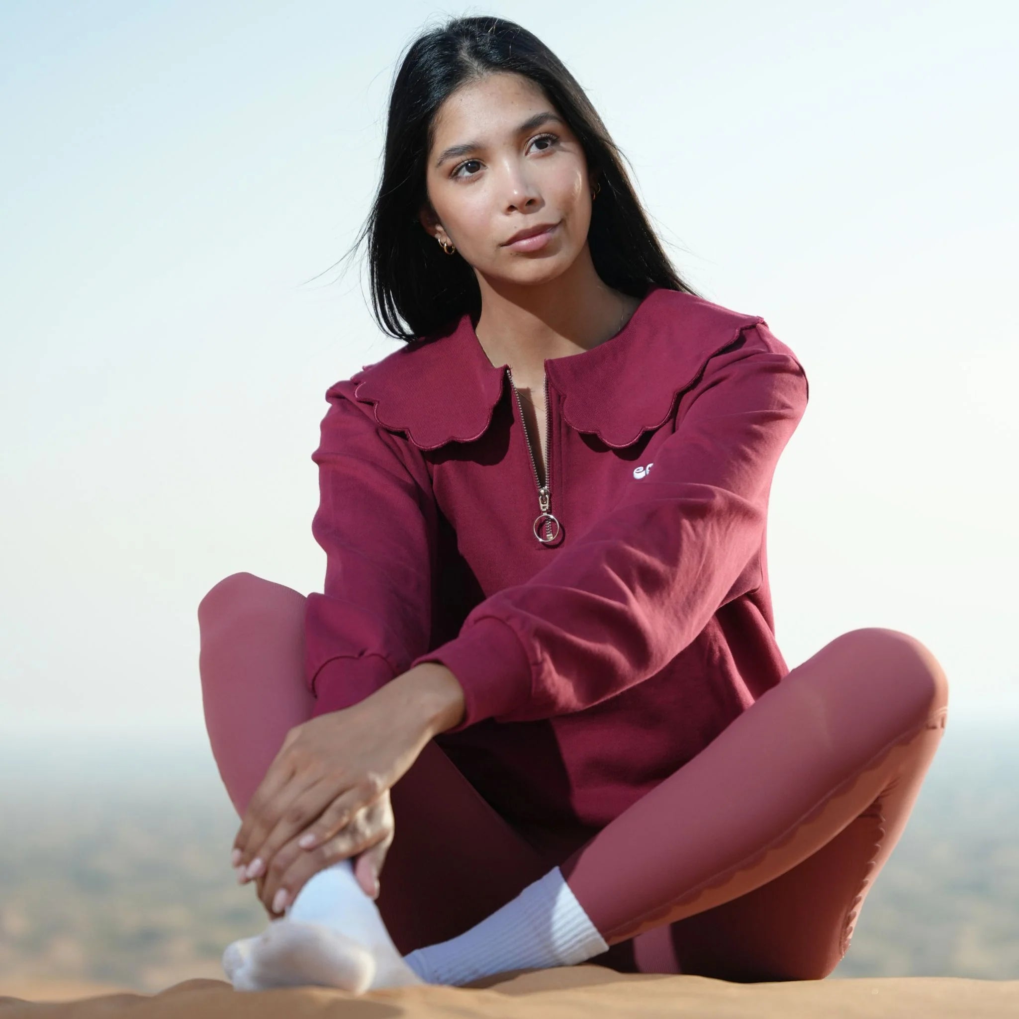 Scallop Neck Zip Sweater