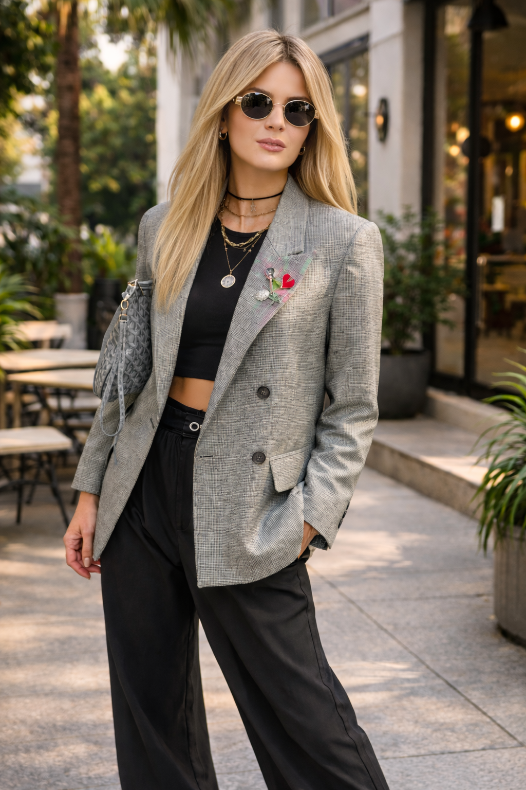 Grey Blazer with Black Buttons